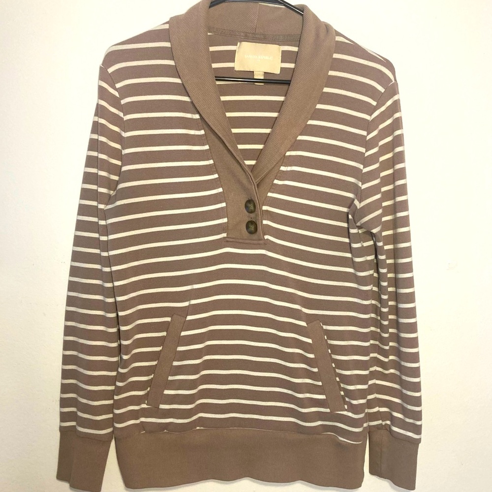 BANANA REPUBLIC Taupe & Cream Striped V-Neck Sweater Size Medium